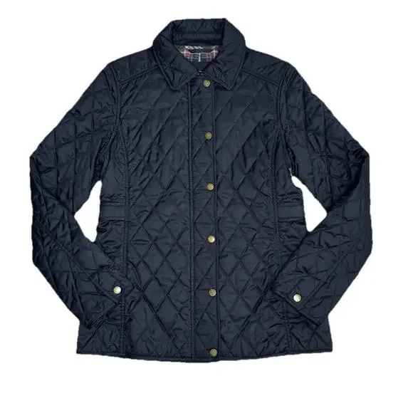 LL Bean Womens XS Quilted Riding Jacket Black Snap Full Zip Plaid Lined Collar - Picture 1 of 6